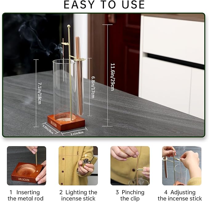 Incense Holder for Sticks, Anti-Ash Flying Incense Burner with Brush & 20 Incense Stick, Detachable Glass Ash Catcher & Storage Tube, Upside Down Incense Holders for Yoga Spa Home Decor - Bloomnest