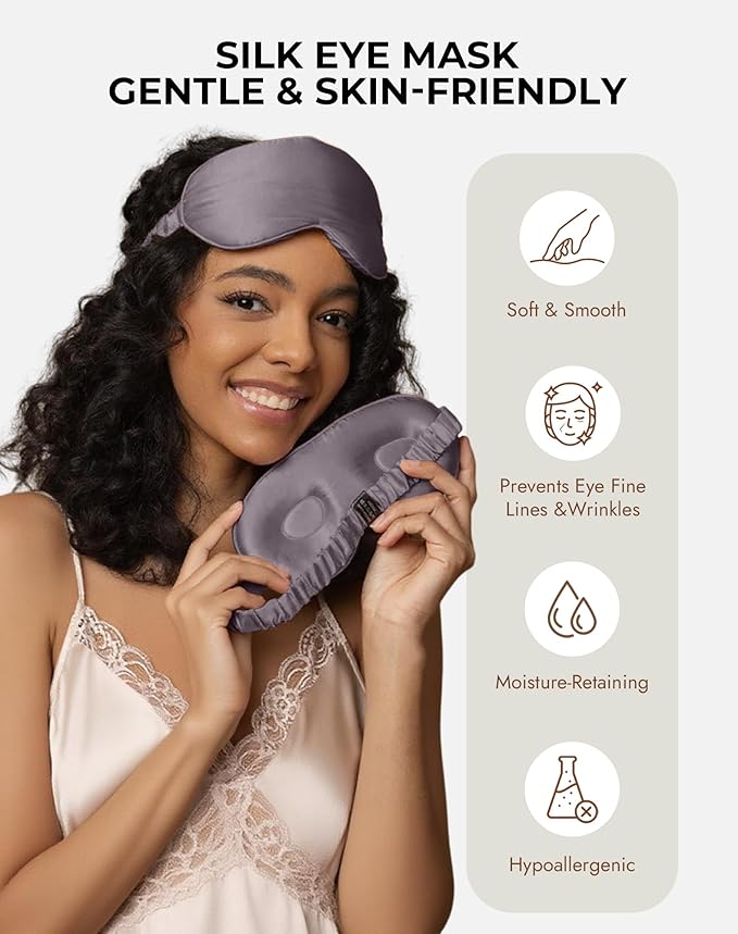 SilkSilky 100% 22 Momme Mulberry Silk Sleep Mask – Upgraded 3D Contoured Eye Mask with Nose Wing Pads & Adjustable Strap, Luxury Blackout Eye Cover for Women & Men (Dark Gray) - Bloomnest