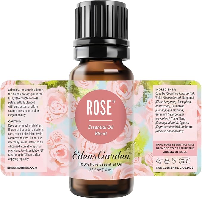 Edens Garden Rose Essential Oil Blend – 100% Pure Therapeutic Grade, Aromatherapy, Relaxation, Skin Therapy, Clean Perfume & Fragrance Alternative, Floral Aroma for Diffusers & DIY 10 ml (.33 fl oz) EdensGarden