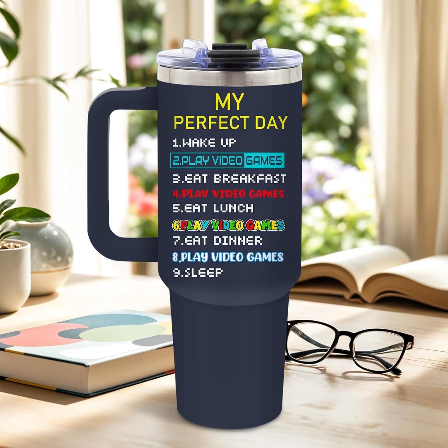 DUUV Gamer Gifts for Men, Video Game Tumbler 40 Oz with Handle and Straws, Gaming Gifts for Kids Teen Boys Son Adults Dad Husband, Christmas Thanksgiving Birthday Gift for Gamers, Gaming Mugs, 1PCS