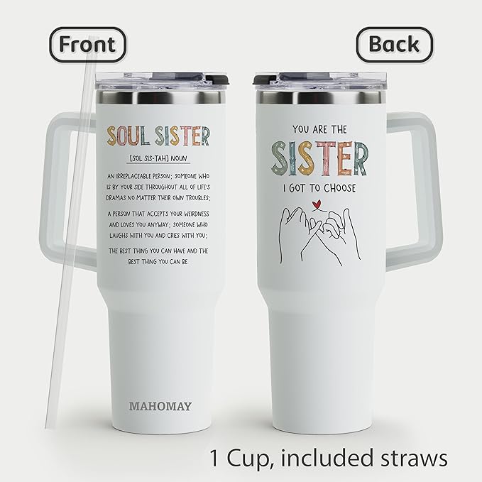 Sister Gifts - Gift for Sister - 40oz Tumbler with Handle - Christmas & Birthday Gift Idea - Bloomnest