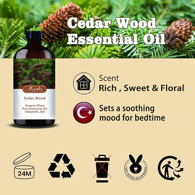 Cedarwood Essential Oil-Cedarwood Fragrance Oil 4.33oz (130ml)-100% Pure Natural Scent for Diffusers, Candles, Soap Making & Aromatherapy-Relaxing Home & Gift Essential Oil for Bath, Massage - Bloomnest