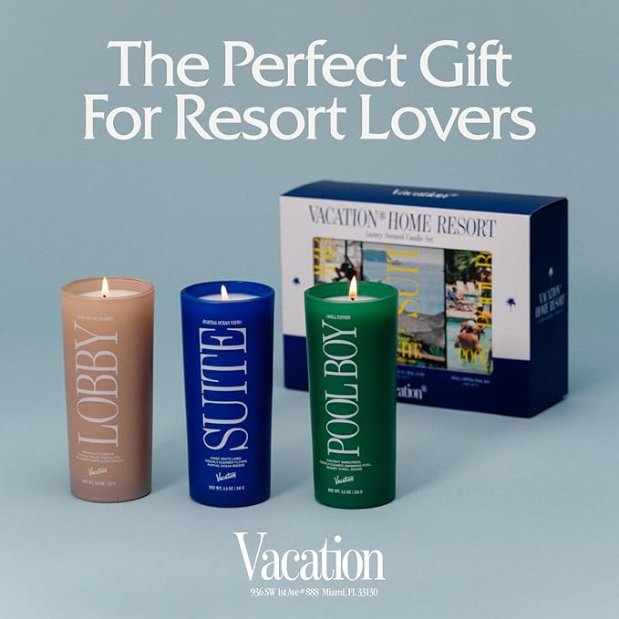 Vacation Sunscreen Home Resort Scented Candle Set, Premium Soy Blend Wax, 85-Hour Long Burning, Luxury Gift Set for Women & Men, 8 Oz. Each (Pack of 3) - Bloomnest