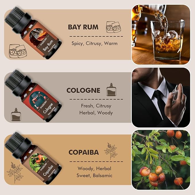 Classic Man Fragrance Oils Set, Mens Essential Oils Set - Pine, Sweet Tobacco, Bay Rum, Cologne, Copaiba, Sandalwood Candle Scents for Candle Making, Soap Making Supplies, Diffuser Oil Scents - Bloomnest