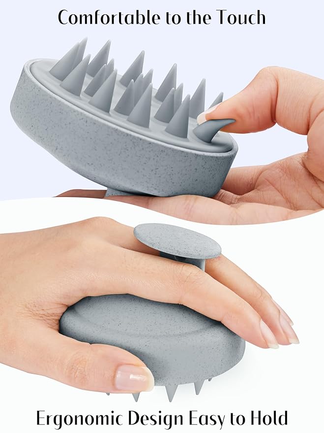 HEETA Scalp Massager Hair Growth, Soft Silicone Scalp Scrubber Shampoo Brush for Exfoliation, Dandruff Removal & Head Massage Stress Relax, Wet & Dry Use for Thick, Thin Hair Care, Wheat Straw Grey HEETA