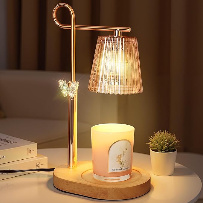 Candle Warmer Lamp with Timer Dimmer, Adjustable Height Wax Warmer Lamp for Jar Candle, Wax Melter House Warming Gifts New Home Décor, Birthday Gifts for Women Mom (Gold - Butterfly) - Bloomnest