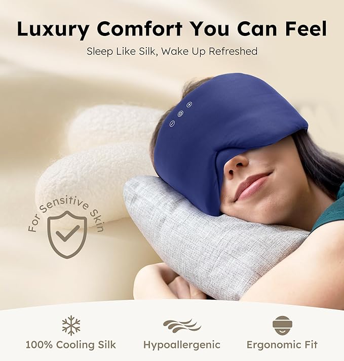 Luxury Bluetooth 5.4 Sleep Mask for Adults - Ice Fiber Cooling & HD Sound, 100% Light Blocking Adjustable Eye Cover for Travel & Side Sleepers - Soft Sleep Headphones with 10H Playtime - Bloomnest