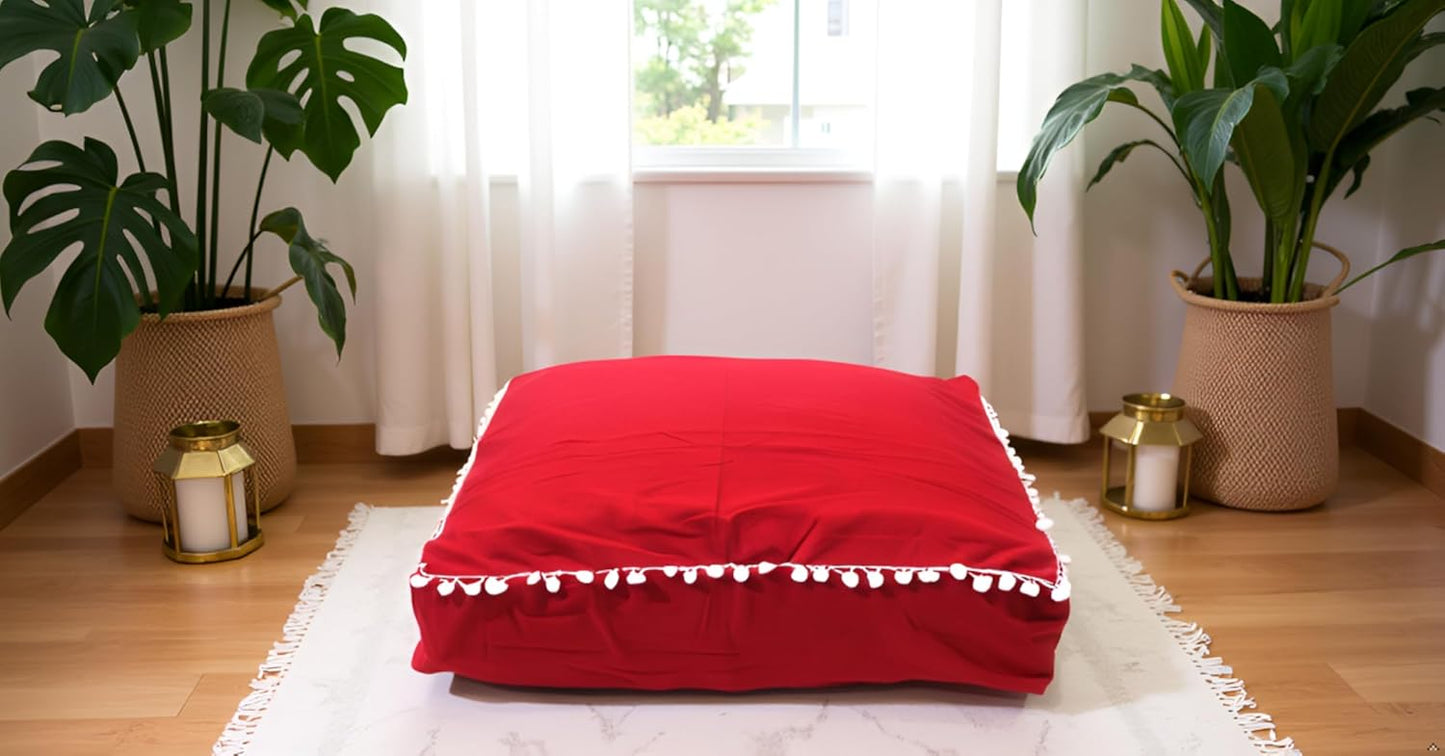 CRAFT KALA Meditation Floor Pillow Cover, Round Large Pillows Cover Seating for Adults, Bohemian Mandala Circle Cushions Cover for Outdoor Fireplace Yoga Living Room (Red, 24" Square)