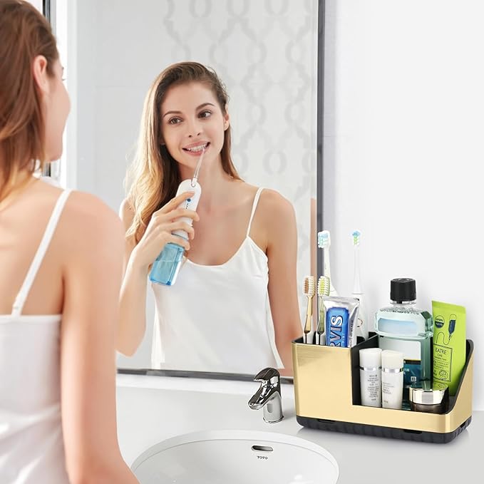 Toothbrush Holders for Bathroom Countertop Organizer, Kids Electric Toothbrush and Toothpaste Holders, Bathroom Accessories Organizer and Storage (Brushed Gold) - Bloomnest