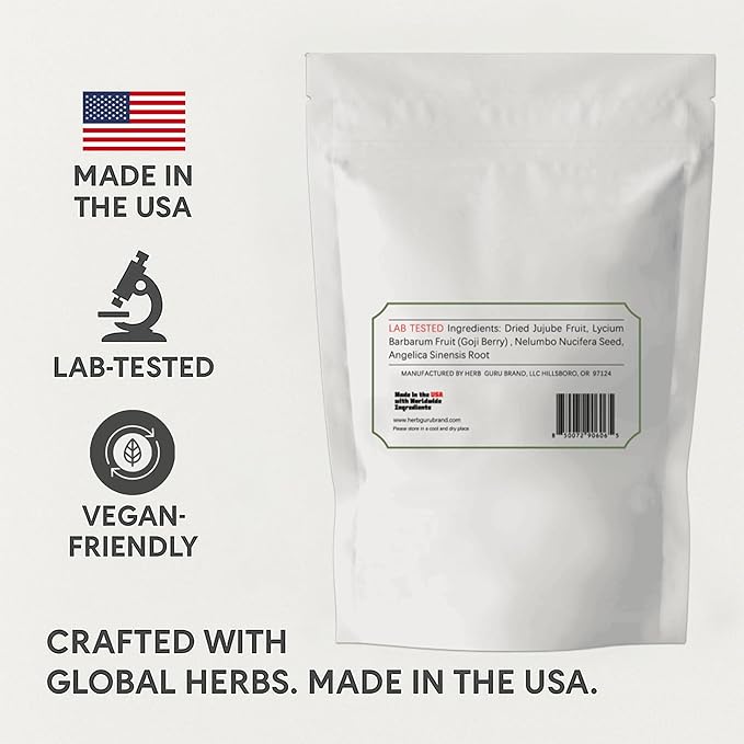 Herb Guru Vitality & Serenity Herbal Tea, natural Herbal Blend with Jujube, Goji Berry & Angelica Root, Restorative Infusion & Wellness Beverage, Includes 5 natural Tea Bags for Balanced Energy