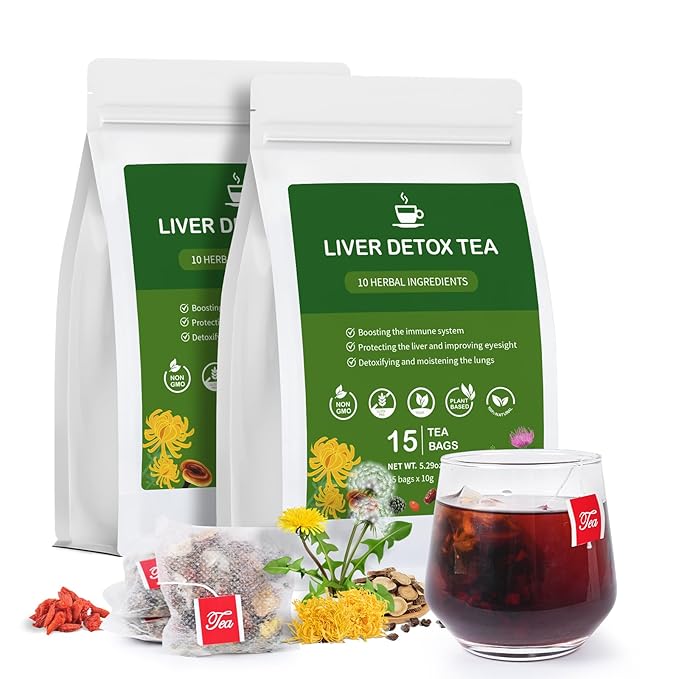 Liver Detox Tea, Chinese Kidney and Liver Cleanse Detox Herbal Tea Support Kidney Healthy Function with 11 Precious Ingredients Formula (30 Bags/2 Pack) - Bloomnest