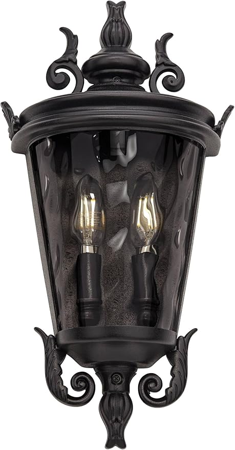 John Timberland Casa Marseille European Outdoor Wall Light Fixture Textured Black Scroll 17" Clear Hammered Glass for Exterior House Porch Patio Outside Deck Garage Yard Front Door Garden Home - Bloomnest
