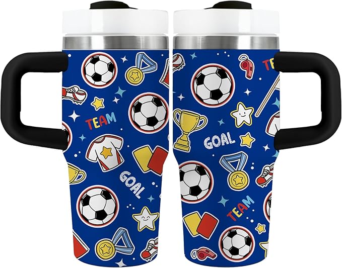 Sports Gifts for Kids - 14oz Blue Kids Sports Tumbler with Handle and Straw, Stainless Steel Insulated Water Cup, for Sport, School, Travel - Sport Lovers Gift for Children Birthday Gift Cup(1pc) - Bloomnest