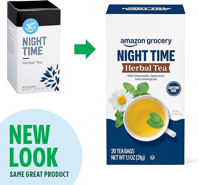 Amazon Grocery, Night Time Herbal Tea, Caffeine Free, 1.1 Oz, 20 Ct (Previously Happy Belly, Packaging May Vary) - Bloomnest