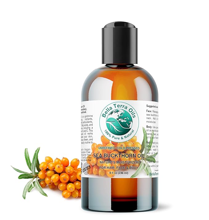 Bella Terra Oils - Sea Buckthorn Oil 8 oz - The Ultimate Elixir from Nature's Bounty, Rich in Flavonoids & Essential Fatty Acids, Gilded Luxe for Your Face - Bloomnest