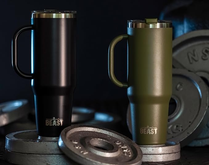 Beast 50 oz Tumbler Stainless Steel Vacuum Insulated Coffee Ice Cup Double Wall Travel Flask (Army Green) - Bloomnest