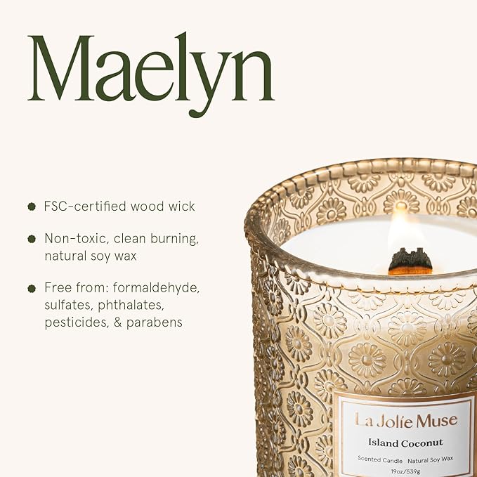 LA JOLIE MUSE Vanilla Coconut Candle – Coconut, Freesia & Vanilla | 19 oz Large Wooden Wick Candle | Natural Soy Wax | 90 Hours Clean Burn | Gift-Ready for Hosts & Gatherings | Elegant Home Décor - Bloomnest