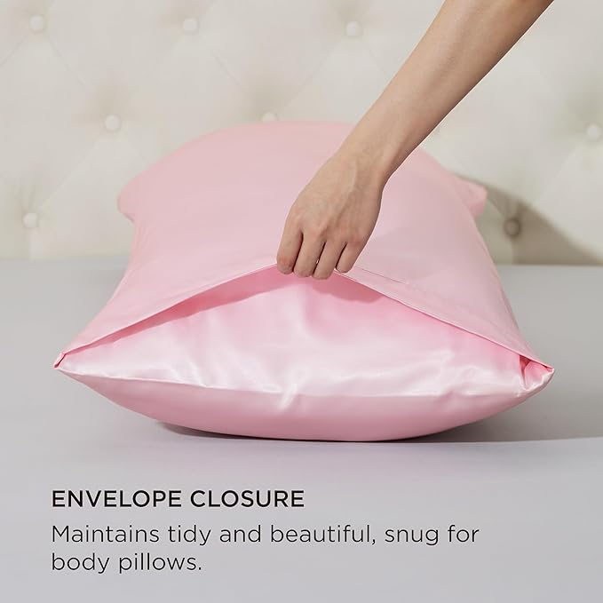 Bedsure Body Pillow Cover 20x54 Inches - Pink Satin Similar to Silk Pillowcase for Hair and Skin, Cooling and Silky Long Body Pillow Pillowcase with Envelope Closure, Gifts for Women Men - Bloomnest