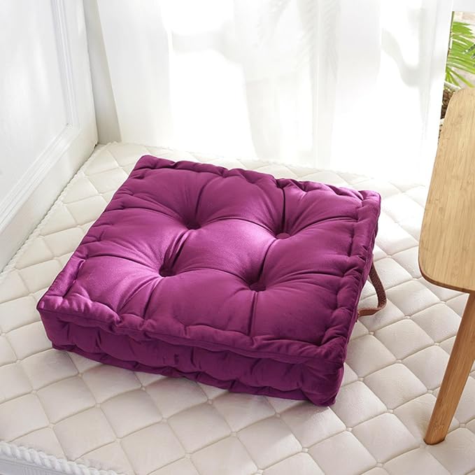 Floor Cushion Pillow, 16.5" Square Floor Cushion Seating for Adults Velvet Thick Meditation Cushion with Handles Decorative Floor Pillow for Yoga Living Room Bedroom Tatami, Purple - Bloomnest