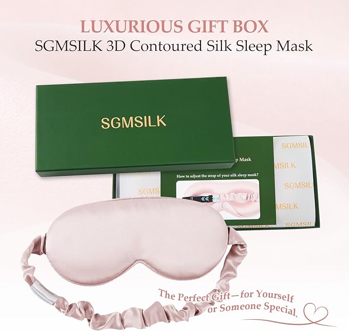 100% Mulberry Silk Sleep Mask for Unisex, 22 Momme 3D Silk Contoured Eye Mask, Breathable Light Blocking Blindfold with Adjustable Strap, Blackout Eye Cover for Travel, Pink - Bloomnest