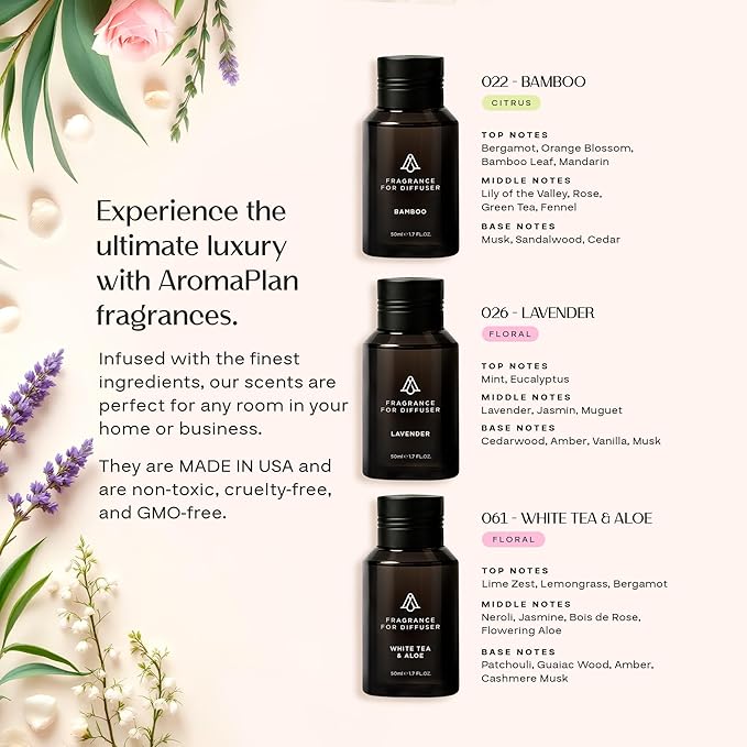 AromaPlan Home Spring Collection Scents,Hotel Premium Collection Set- 5 Star Hotel Collection- Natural, Non-Toxic Cold Air Diffuser Oil - Gift Ready, Diffuser Oils Scent (3 Pack/1.7 fl.oz (50 ml) - Bloomnest