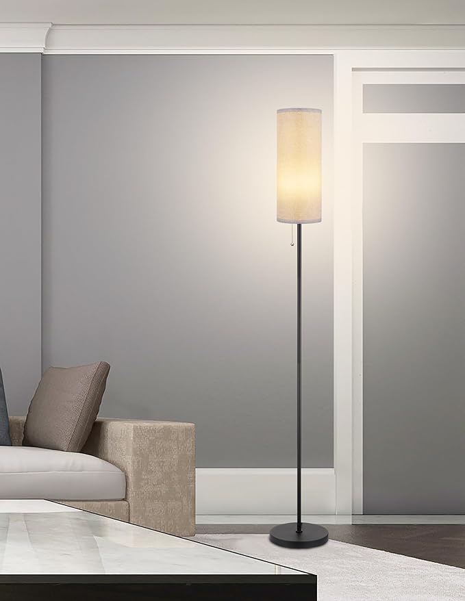 Floor Lamp for Living Room, Modern Standing Lamps with Lampshade, Minimalist Tall Lamp with Chain Switch for Living Room, LED Bulb Included (Gray Shade) - Bloomnest