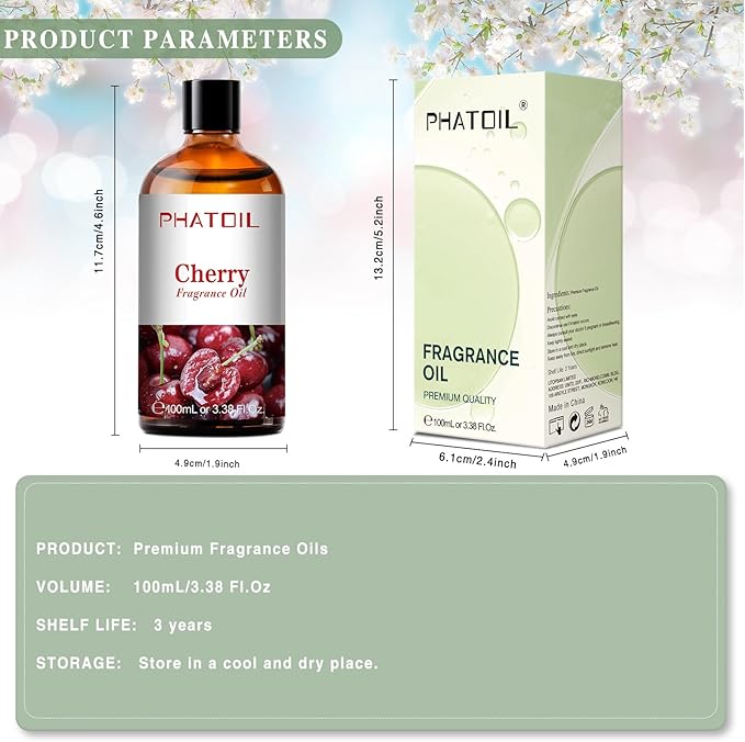 PHATOIL 3.38FL.OZ Cherry Fragrance Oils for Aromatherapy, Essential Oils for Diffusers for Home, Perfect for Diffuser, Yoga, Skin Care, DIY Candle and Soap Making - 100ml - Bloomnest