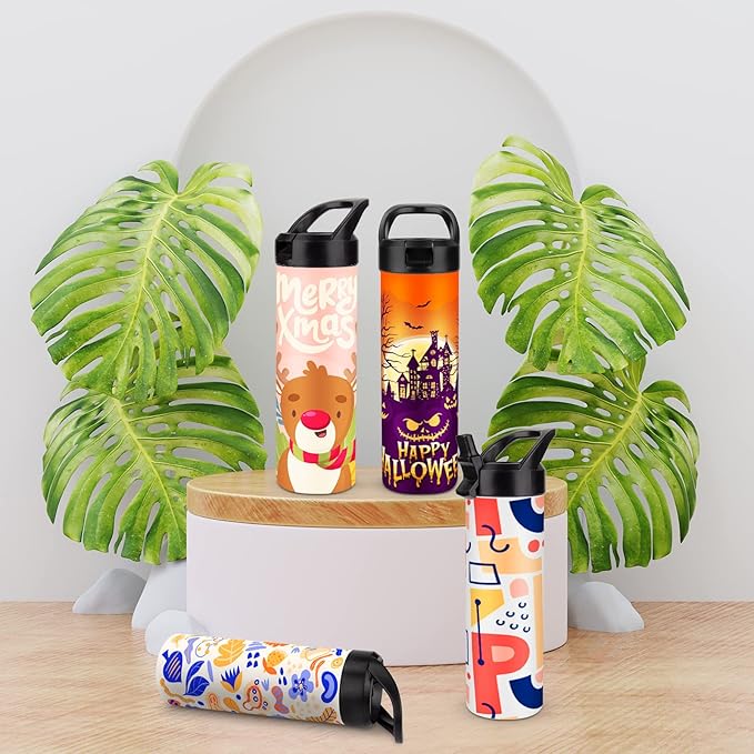 8 Pack 20oz Sublimation Tumbler Set Triple-Insulated Stainless Steel Sports Water Bottle with Straw Lid Blank Sublimation Cup with DIY Stickers, Shrink Wrap, Rubber Base, Heat Tape for Heat Transfer - Bloomnest