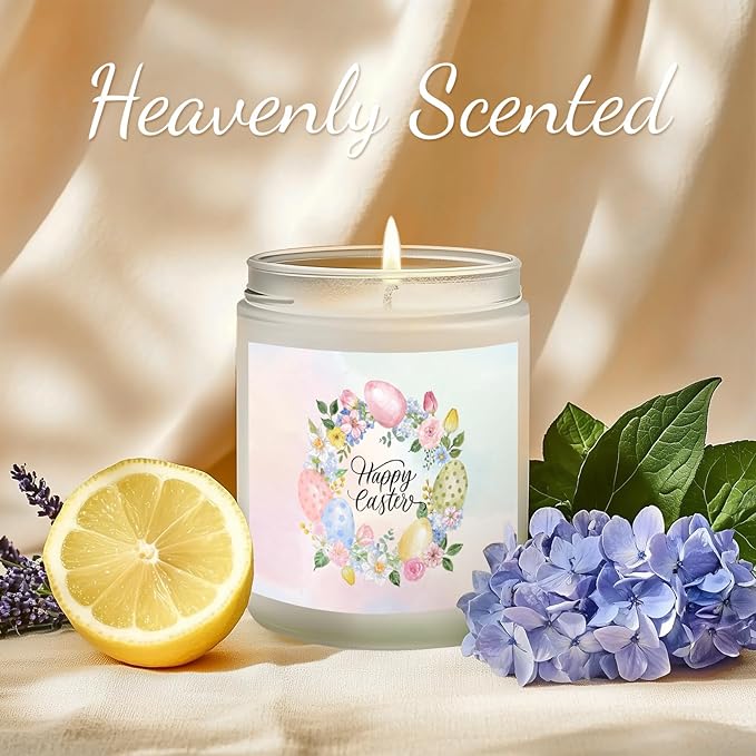 Easter Candle - Cream Vanilla Scented Natural Soy Wax Candel for Home, Egg Décor Spring Candle, Easter Gifts for Women, Clean Burning, Vegan Jar Candle for Birthday,Aromatherahpy,Relaxation(7oz) - Bloomnest