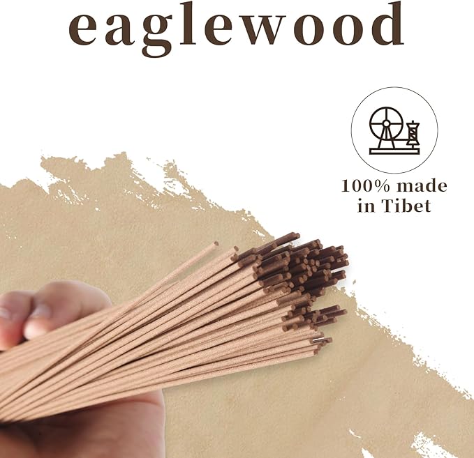 Zang Tibetan Eaglewood Incense Sticks with Holder, Low Smoke 45 Min Burn – Stress Relief, Yoga & Meditation Relaxation, 40g (130-140 Sticks) Eco-Friendly Packaging - Bloomnest