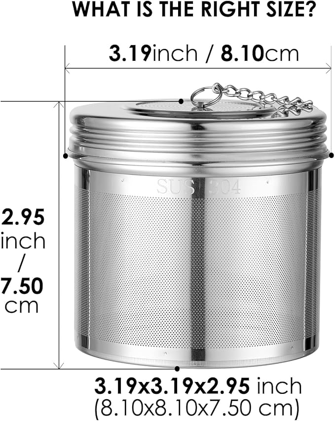 Extra Large Tea Infuser -304 Tea Filter with Threaded Lid & Chain Hook-Perfect for Loose Leaf Tea,Cooking,Herbs,Iced Tea & Soup - Extra Fine Mesh Tea Strainers - Bloomnest