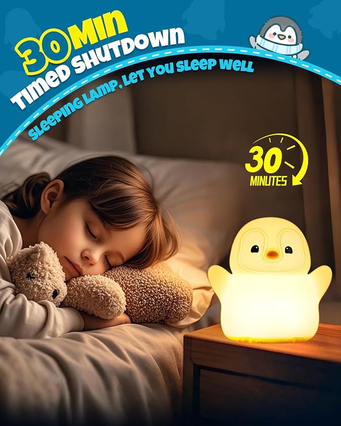 Cute Happy Penguin Night Light, Animal Lamp, Food Grade Silicone, Rechargeable, 2 Level Dimmable, Squishy Nursery Nightlight for Desk Decor, Funny Gifts Stuff for Boys Girls Baby, White Elephant Gifts - Bloomnest