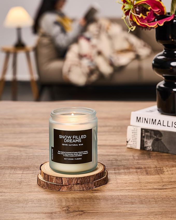 M&SENSE Snow Filled Dream - Jasmine & Pine Scented Natural Soy Wax Cotton Wick Candle for Home Decor, 7.05oz 50 Hours Long Lasting Winter Scent Holiday Gifts for Women Men - Bloomnest