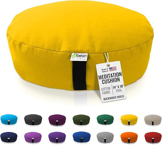 BEAN PRODUCTS Zafu Meditation Pillows for Sitting on Floor, Yoga Cushion, Cotton/Buckwheat fill Yoga Pillow, Zafu Meditation Cushion, Zen Kneeling Prayer Pad- MADE IN USA - 14"x18" Oval - SAFFRON - Bloomnest