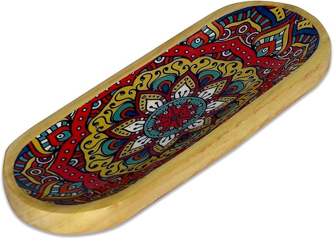 Yajna Traditional-Handmade Incense-Stick-and-Cones-Holder Incense-Burner-ash-Catcher-Stand Wooden-Tray-Holder (Mandala) - Bloomnest