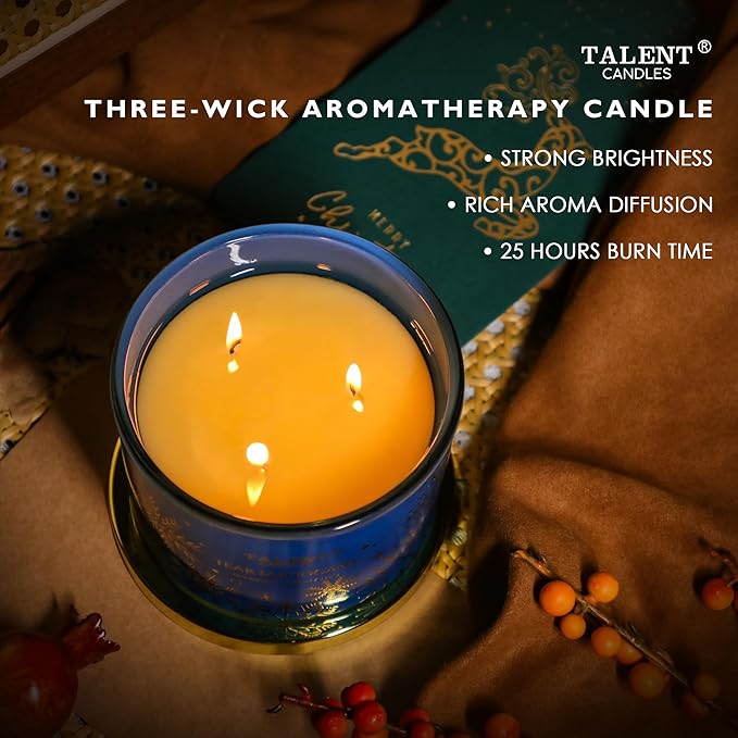 Christmas Candles, Large 3 Wick Jar Candles, Christmas Scented Candles Gifts for Women, Christmas Gift Ideas with Soy Wax Candles, Teak Mahogany - Bloomnest