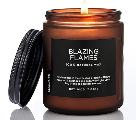 M&SENSE Blazing Flames Scent with Log Fire, Natural Soy Wax Slow Burning Candle for Home Decor, Cedarwood &Cade Scented 7.05oz 50 Hours Burn Cotton Wick Gifts for Celebration Holiday - Bloomnest