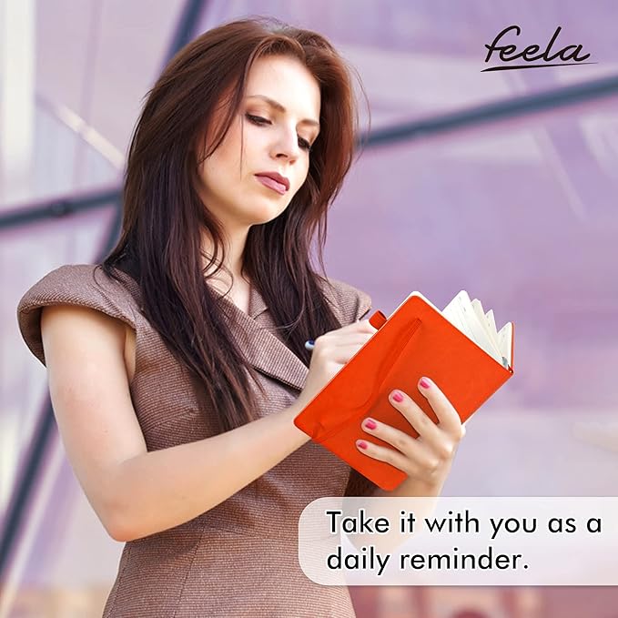12 Pack Notebooks Journals Bulk with 12 Black Pens, Feela A5 Hardcover Notebook Classic Ruled Journal Set with Pen Holder for School Business Work Travel Writing, 120 GSM, 5.1”x8.3”, Orange - Bloomnest