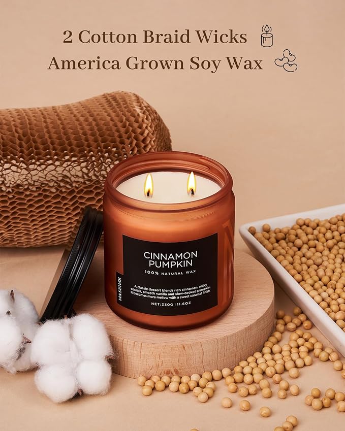 M&SENSE Cinnamon Pumpkin Fall Scented Candles for Home, 11.6oz Soy Natural Candles 70 Hours Long Lasting Slow Burning Autumn Candle Gifts for Thanksgiving - Bloomnest