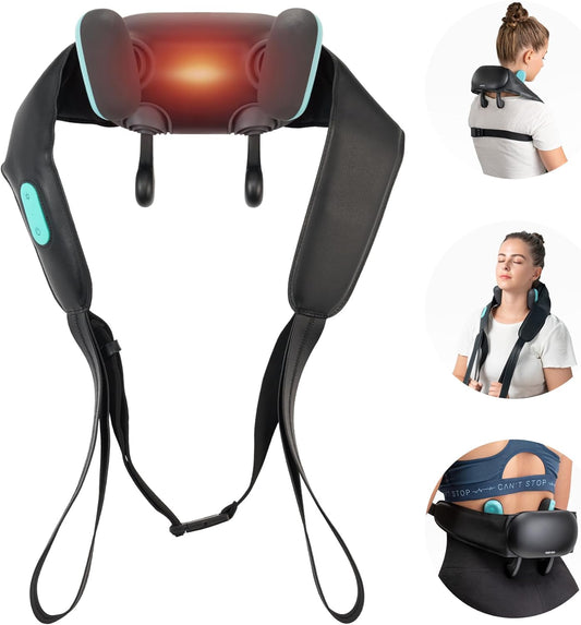 Neck and Shoulder Massager with Heat, Cordless Shiatsu 4D Kneading Massage, Massage Pillow for Neck, Back, Leg, Gifts for Women, Men (Black)