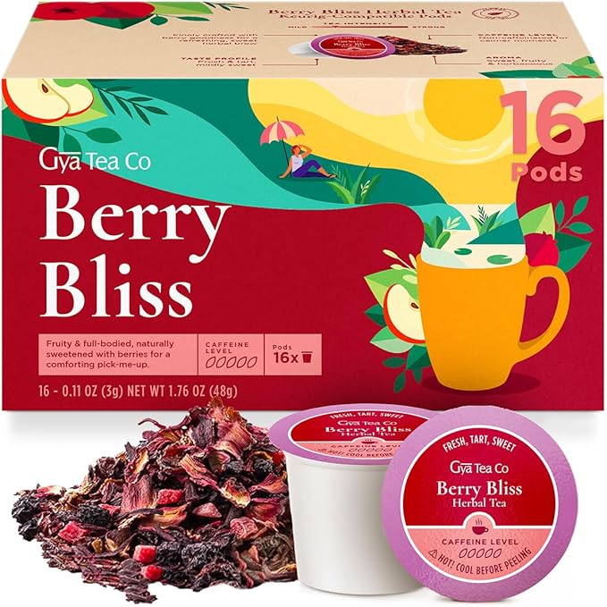 Gya Tea Co Berry Bliss Herbal Tea Pod (16 Count)- Decaf Wellness Tea for Body Comfort & Relaxing - Bloomnest
