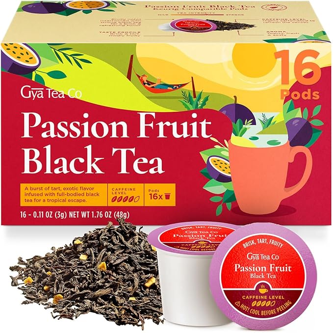 Gya Tea Co Caffeinated Passion Fruit Black Tea Pod (16 Count) - Smooth, Flavourful, Robust, Enjoy Hot or Iced - Bloomnest