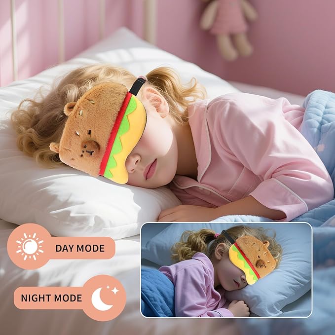 Cute Sleep Eye Masks for Kids, Kawaii Cartoon Kids Sleeping Mask for Women Boys Girls Teens, Soft Plush Adjustable Eyeshade Silk Travel Nap Eye Cover, Brown Burger - Bloomnest