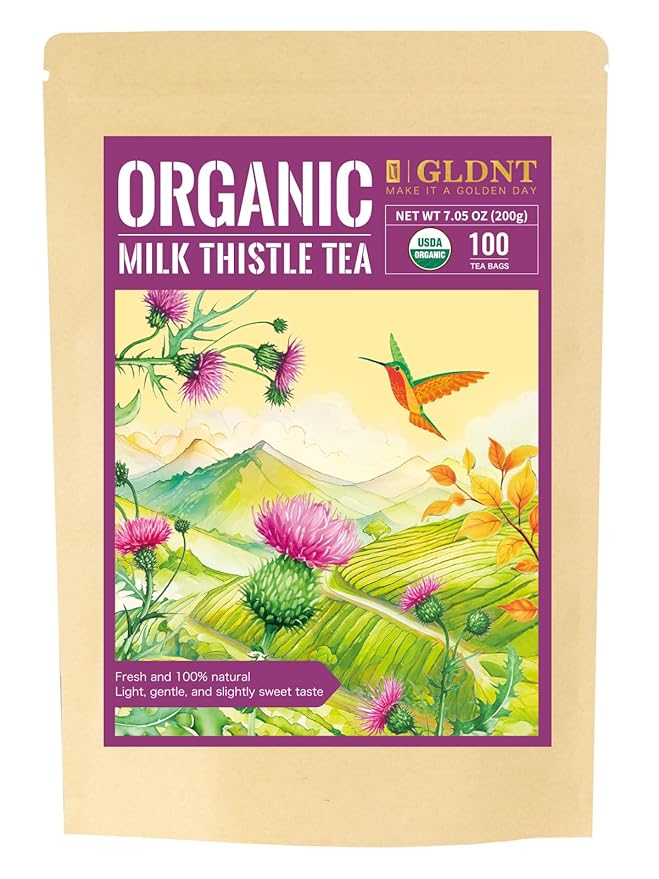 GLDNT Organic Milk Thistle Tea, Natural Organic Milk Thistle Seed Herbal Tea, Mild & Mellow Taste, Caffeine Free, 100 Count - Bloomnest