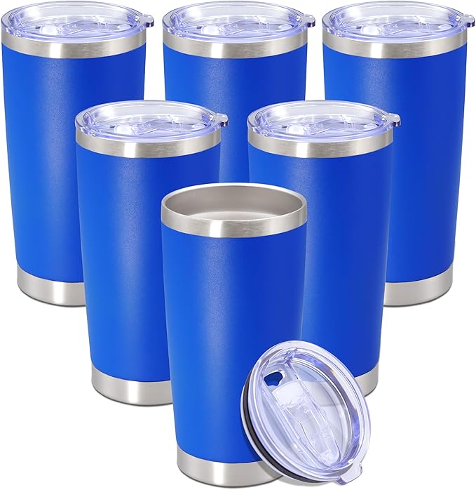 20 oz Tumbler with lid Double Wall Vacuum Insulated Tumblers Stainless Steel Coffee Mug Travel Coffee Tumbler Powder Coated Tumbler Cup Keep Hot&Cold - (Dark Blue 6 Pack)