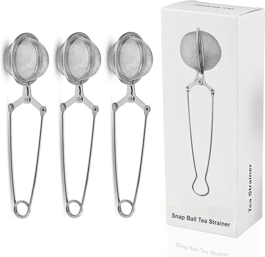 Snap Ball Tea Strainer, Exptolii 3 Pack Stainless Steel Tea Infuser Filter with Handle for Loose Leaf Tea, Seasonings, Spices
