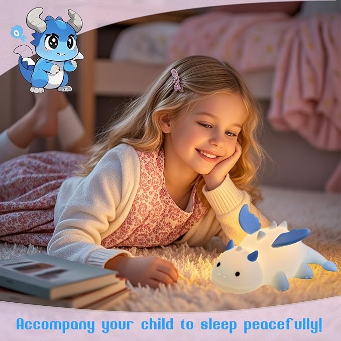 Dragon Night Light, Cute Baby Dragon Gifts, Soft Silicone Lamp with 3 Level Warm Light and RGB Changing, Breastfeeding Nursery Portable Kawaii Bedside Lamp for Baby, Toddler, Boys and Girls - Bloomnest