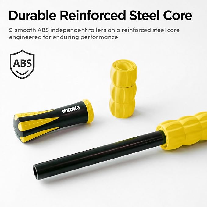 Muscle Roller & Massage Roller Stick for Athletes - Lymphatic Drainage Support, Relieves Muscle Soreness, Cramping & Tightness - Targets Legs, Arms, Back & Calves （Yellow） - Bloomnest