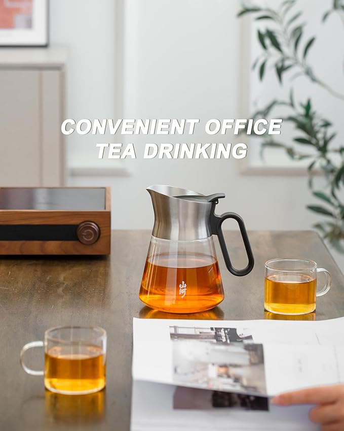 ZENS Design Glass Teapot with Infuser with 2 Cups, 23oz Small Loose Leaf Steeper Pot with Stainless Steel Spout for Hot Tea Diffusers, Oval Handle Clear Tea Infusers Pot for Tea Lovers Gifts - Bloomnest