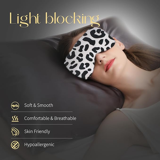 ZIMASILK Adjustable 100% 22 Momme Mulberry Silk Sleep Mask for Sleeping, Filled with Premium Mulberry Silk, Softest & Breathable Eye Sleeping Mask (Leopard - Black White) - Bloomnest